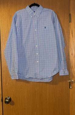Polo Ralph Lauren Blue Pink Plaid Gingham Button Down Dress Shirt